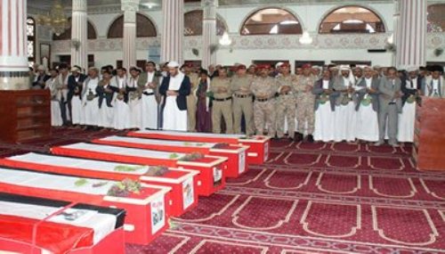 تشييع جثامين 6 من شهداء المنطقة العسكرية السادسة الذين استشهدوا برصاص مليشيات الحوثي المسلحة