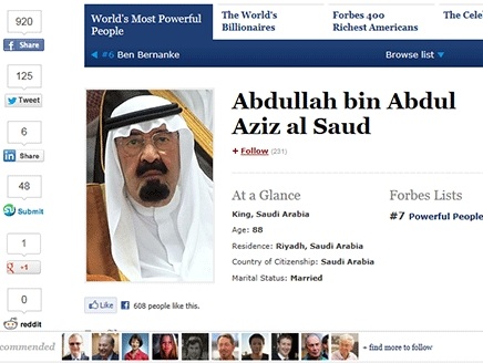 الملك عبدالله بن عبدالعزيز أقوى شخصية عربية والسابع عالمياً