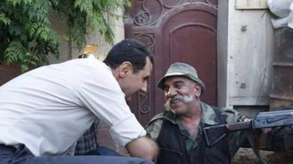 الأسد مع هيثم إسماعيل التابع لميليشياته وقتل في تفجير كفرسوسة بد
