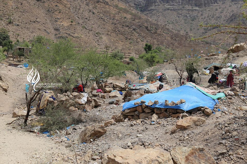شاهد مخيمات النازحين بعد مغادرتهم منزلهم في الكدحة غرب تعز (صور)