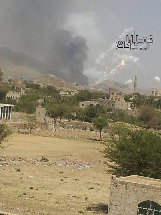 قصف مخازن السلاح بمنطقة همدان شمال صنعاء