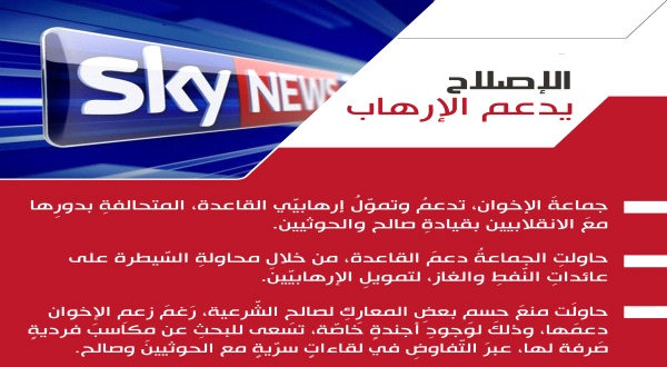 «سكاي نيوز» .. تتحاشى الإغلاق بالهجوم على «الإخوان» واتهام «إصلاح» اليمن بدعم «القاعدة» و«الحوثيين»