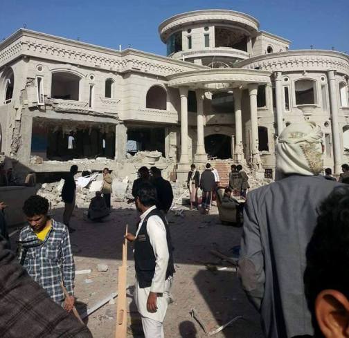 منزل اللواء المقدشي بعد تفجيره من قبل مليشيا جماعة الحوثي بمدينة