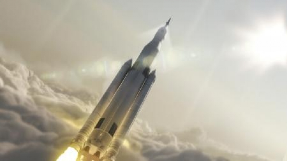 رسم فني لما يشبه صاروخ نظام الاطلاق الفضائي الجديد لادارة الطيرا