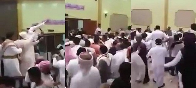 بالفيديو: مضاربة عنيفة تحول حفل زواج يمني بجدة إلى حلبة مصارعة ( فيديو )