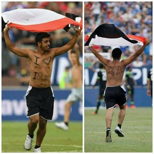 شاهد.. يمني يقتحم مباراة ريال مدريد وتشيلسى حاملاً العلم اليمني وعبارة «المسلمون ليسوا إرهابيين» (فيديو + صور)