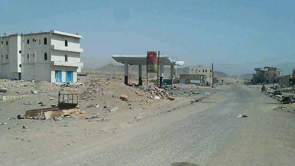 مدخل مركز مدينة صرواح بعد سيطرة قوات الجيش الوطني والمقاومة عليه