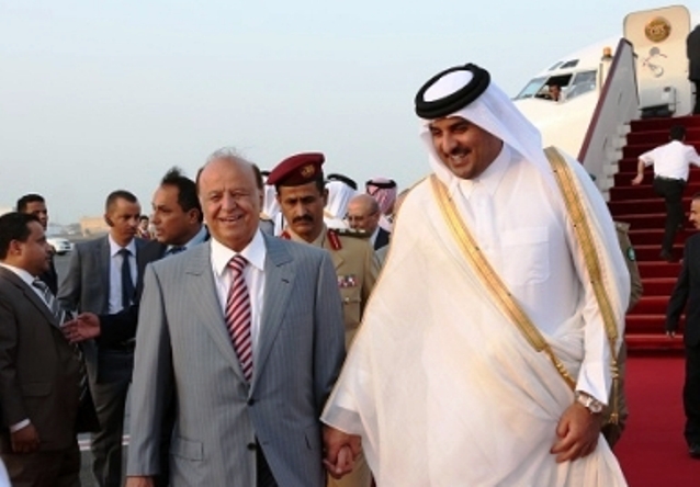 أمير قطر والرئيس عبدربه منصور هادي في زيارة سابقة للدوحة