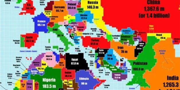 كيف تبدو خريطة العالم بحسب التعداد السكاني؟
