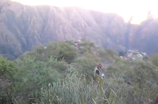 لقطة من فيديو اثناء حصار قوات الأمن لكلفوت في احد جبال المحويت